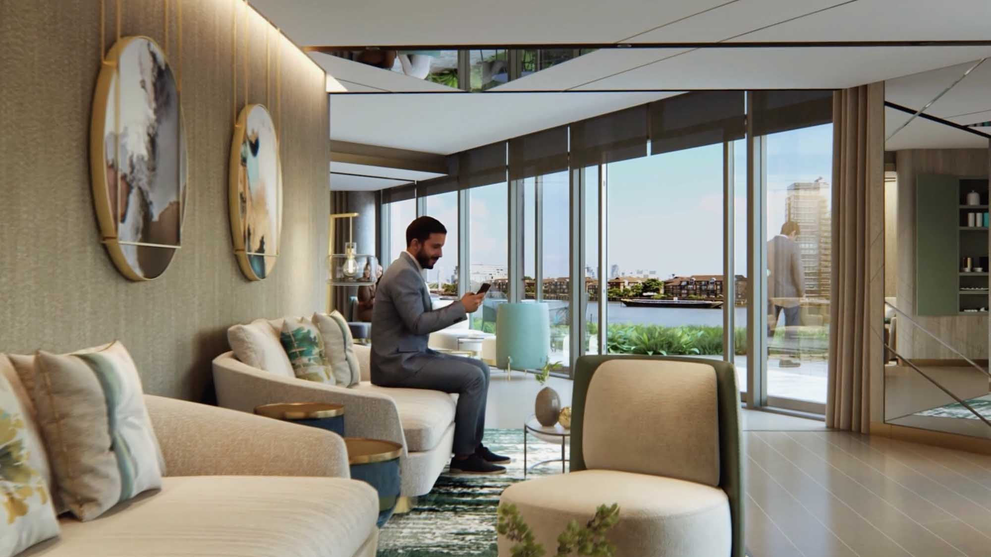 Residents lounge at Powerhouse at Chelsea Waterfront CGI