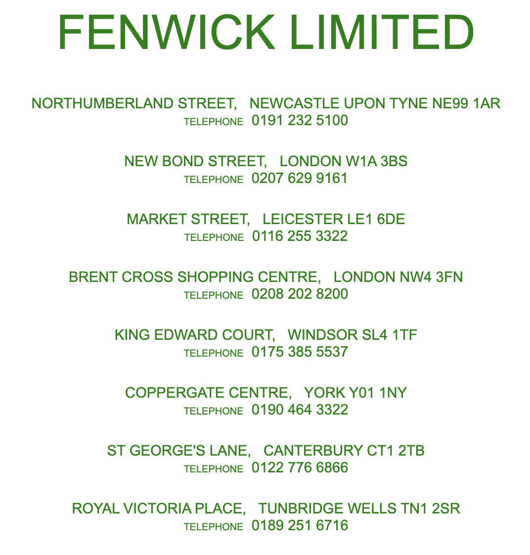Fenwick store locations