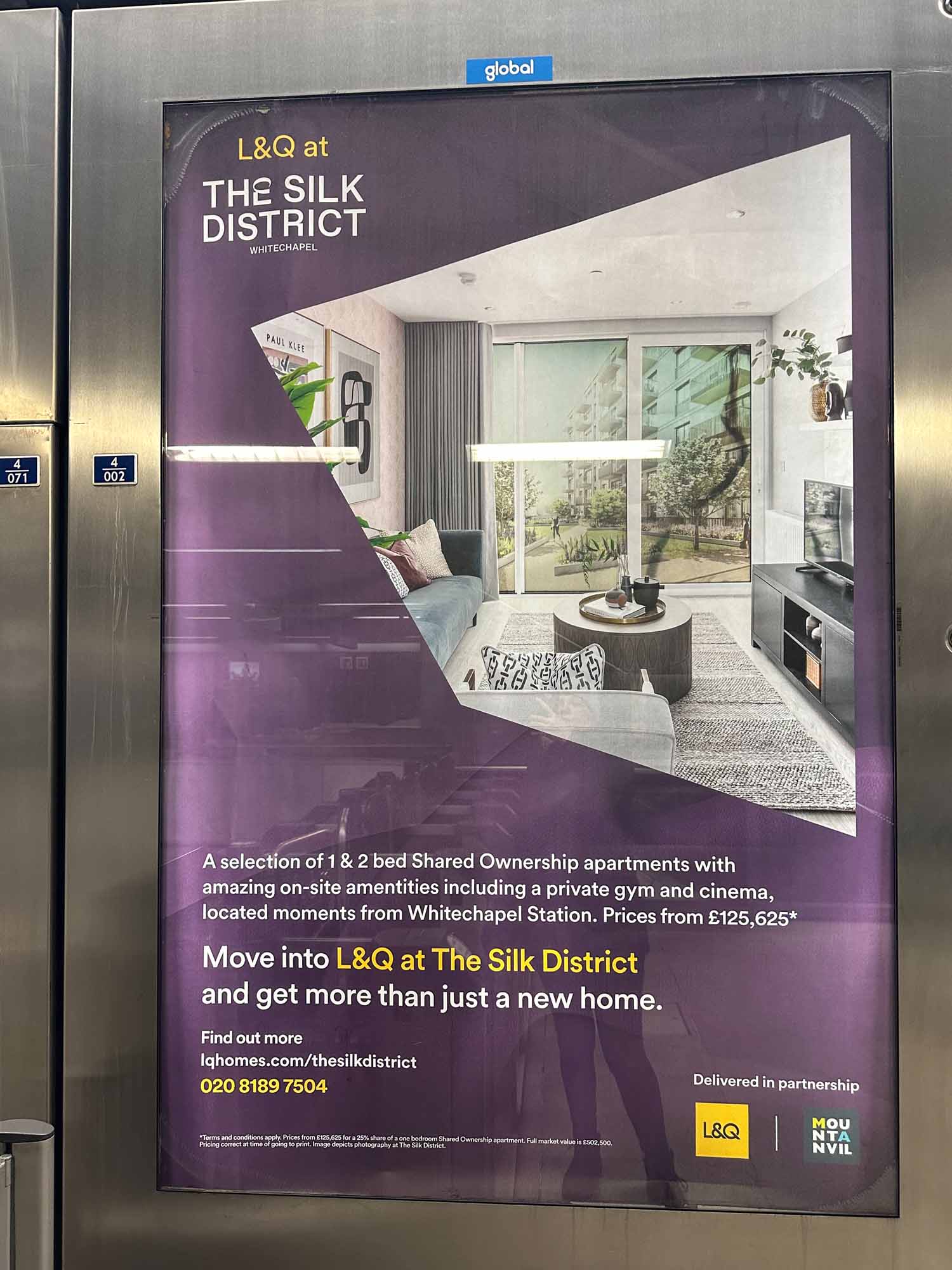 The Silk District ad in Canary Wharf