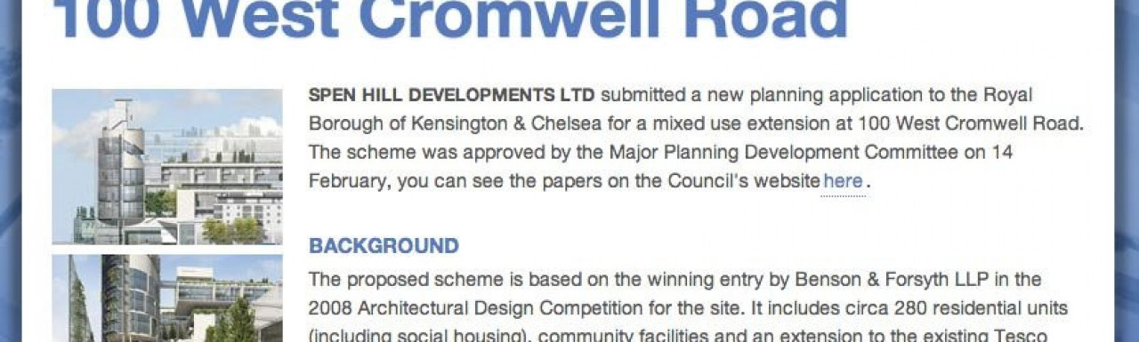 Screen capture of 100 West Cromwell Road website at www.100wcr.com.