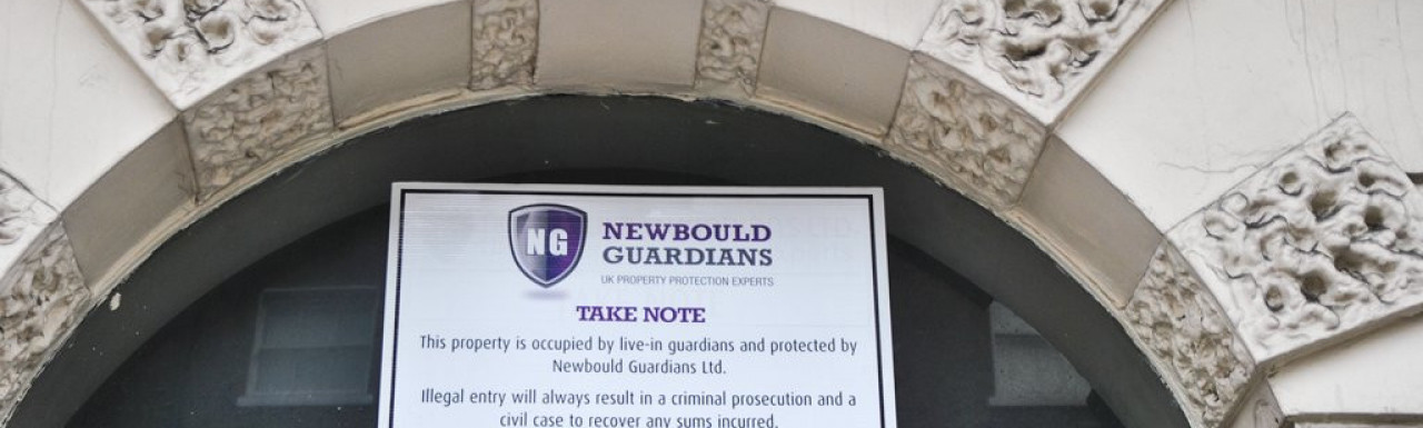Newbould Guardians banner at the fan window of 84 Gloucester Place in 2014