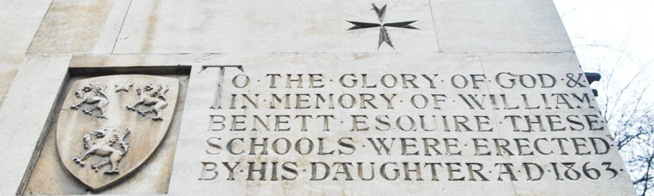 To the glory of God & in memory of William Bennett Esquire these school were erected by his daughter AD 1863