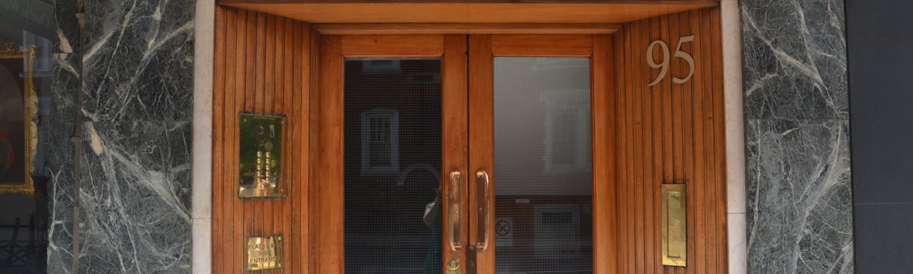 Entrance to Weddernburn House on Lower Sloane Street in July 2017.