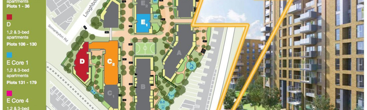 Site map in the brochure for Electric Quarter at guinnesshomes.co.uk; screen capture.