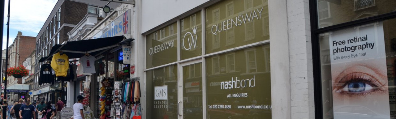 107 Queensway commercial premises in Bayswater, London W2. Advertised by Nash Bond.