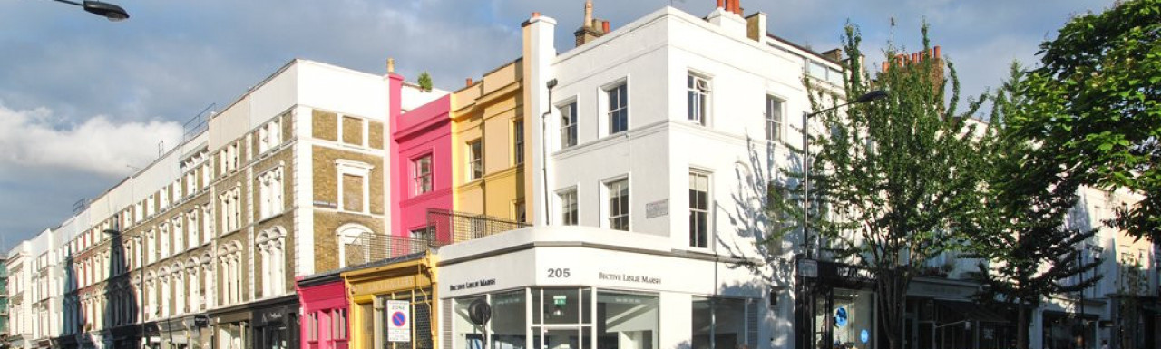 Estate agent Bective Leslie Marsh offices on the corner of Ledbury Road and Westbourne Terrace in Notting Hill, London W11.