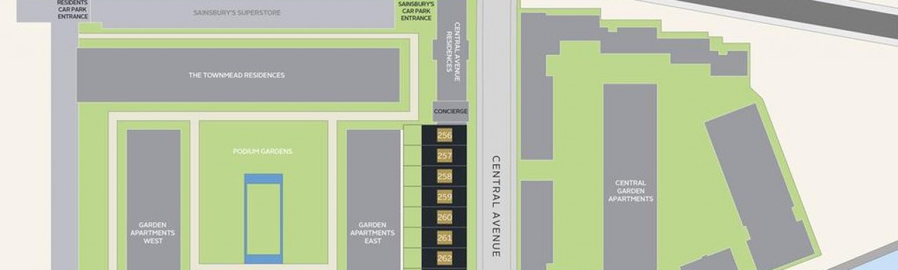 Site plan for Fulham Riverside development by Barratt; screen capture barratthomes.co.uk.