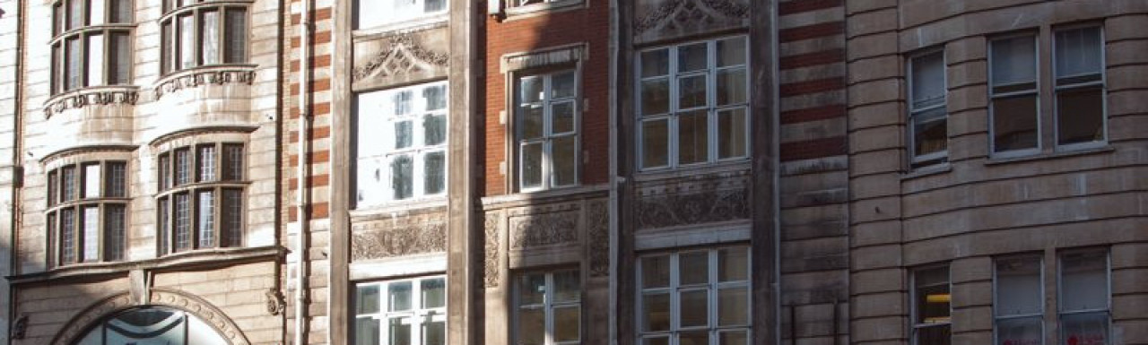 Front elevation during the ground floor refurbishment for Byron at Kingsgate House, 114-115 High Holborn, London WC1.