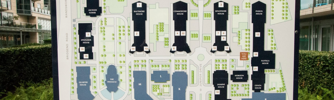 Site plan of Battersea Reach development in Wandsworth, London SW18. St George masterplan.