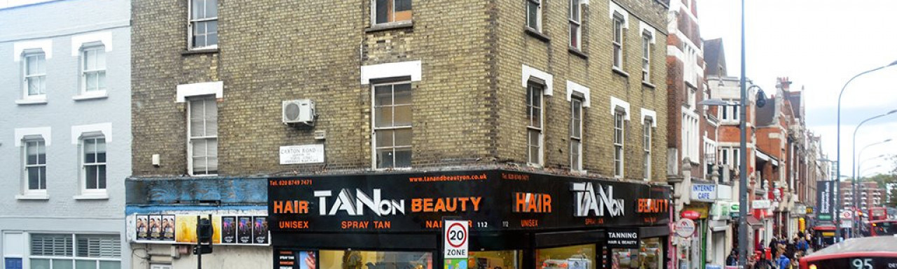 TanOn hair and beauty salon on the corner of Uxbridge Road and Caxton Road in Shepherd's Bush, London W12.