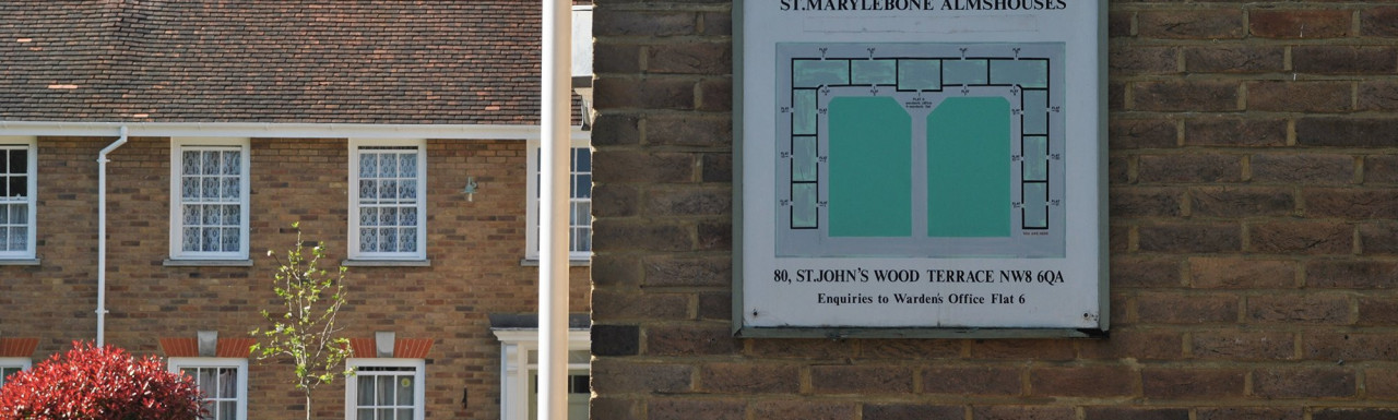 St Marylebone Almshouses at 80 St John's Wood Terrace in London NW8 6QA. Enquiries to Warden office Flat 6. 