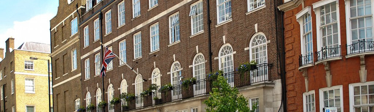 The Harley Street Clinic in the building on the corner of Weymouth Street and Harley Street.