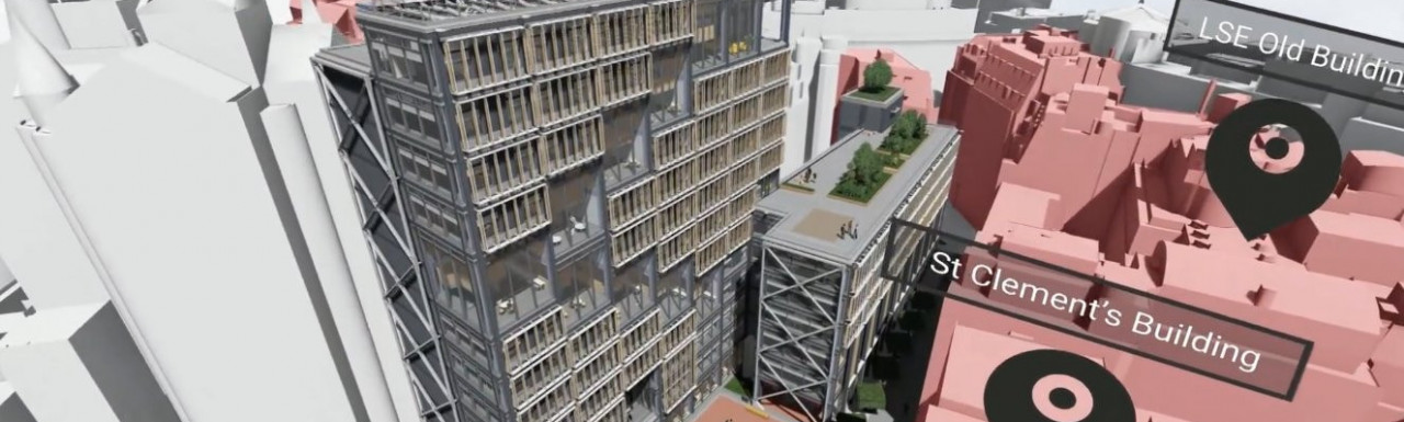 LSE Centre Building redevelopment 3D fly-through; screen capture from a video at lse.ac.uk.