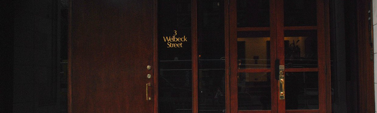 Entrance to Ladbroke Apartments at 3 Welbeck Street in Marylebone, London W1.
