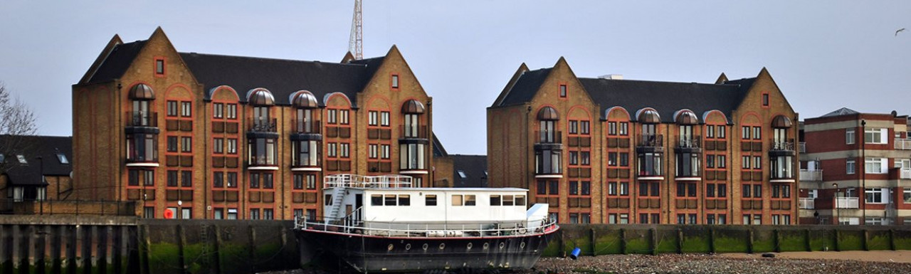 View to 141 and 139 Rotherhithe Street from the River Thames. 