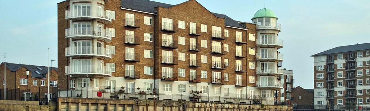View to Bellamy's Court apartment building from the River Thames.