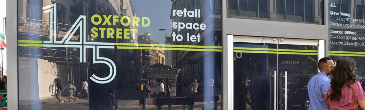 Retail space to let at 145 Oxford Street advertised by JLL in May 2018.