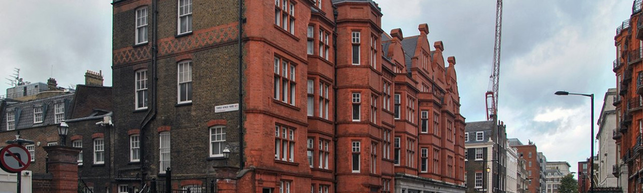 Brook Street Mansions on the corner of Three Kings Yard and Davies Street in Mayfair, London W1.