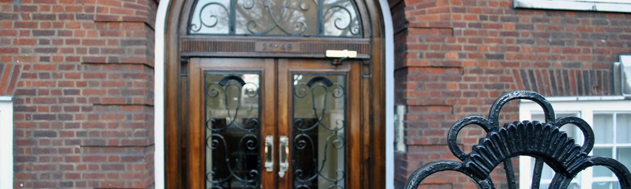 Entrance to flats 23-48 at Malvern Court in London SW7.