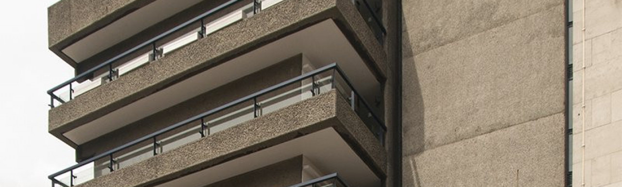 Bryer Court in the Barbican Estate. View from Beech Gardens.