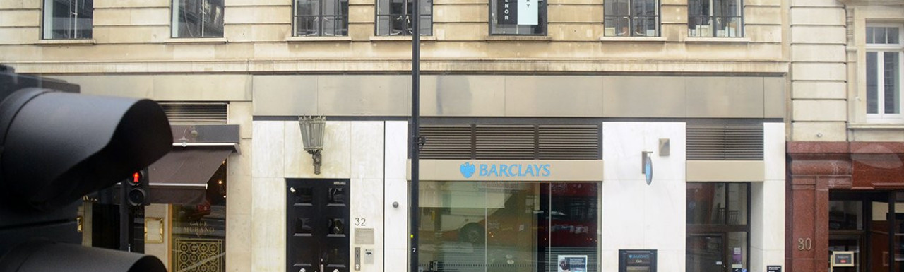 Barclays bank at 31 St James's Street building in St James's, London SW1.