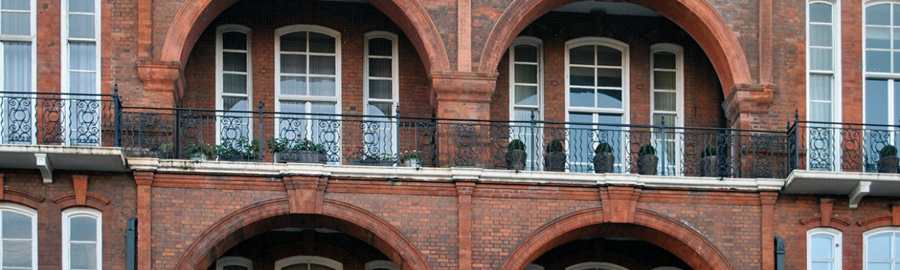 Albert Hall Mansions' windows on Kensington Road overlooking Kensington Gardens.