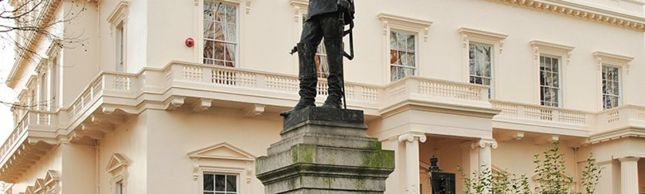 Statue of John Fox Burgoyne in front of the entrance to 9 Carlton House Terrace in London SW1.