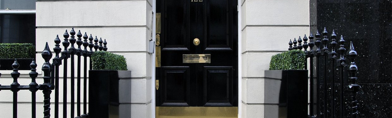 Entrance to 122 Wigmore Street building in Marylebone, London W1.
