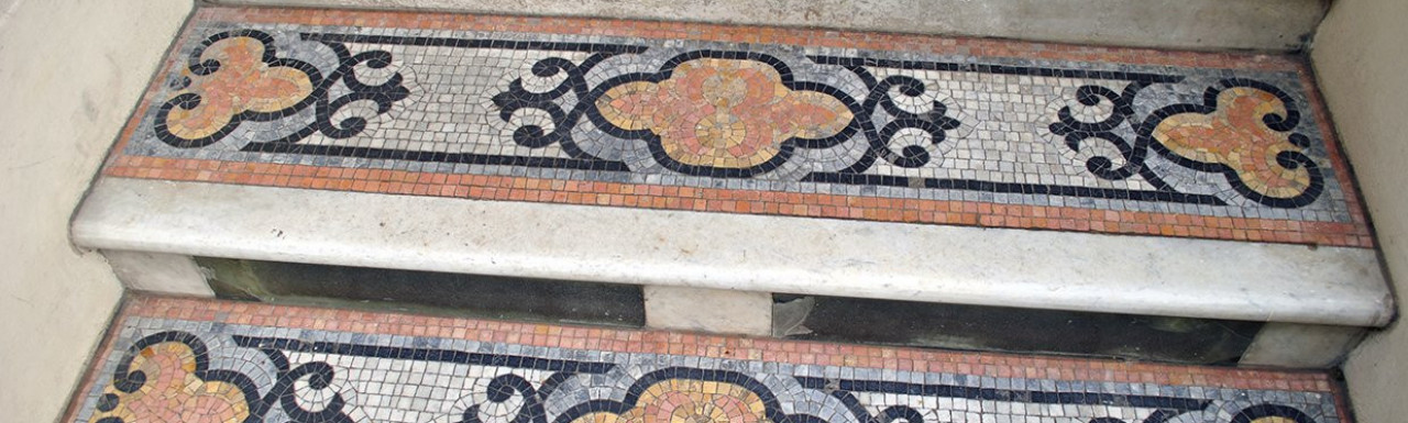 Victorian mosaic tiled steps at 19 Cleveland Square.