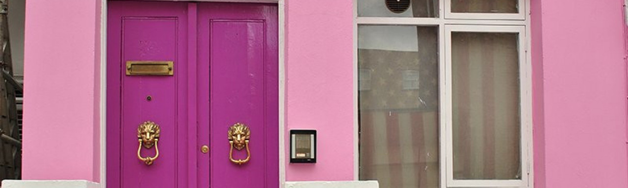 Pink coloured 55 Lonsdale Road house in Notting Hill, London W11.