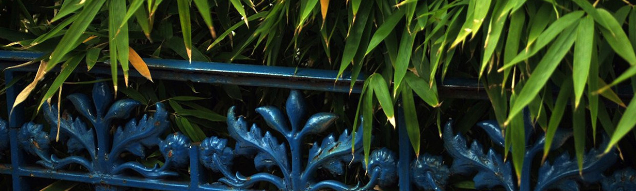 Blue decorative railings at 33 Lonsdale Road in Notting Hill, London W11.