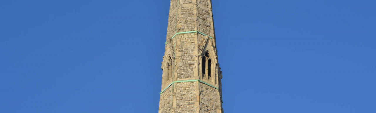 The spire of the Spire House in November 2018.