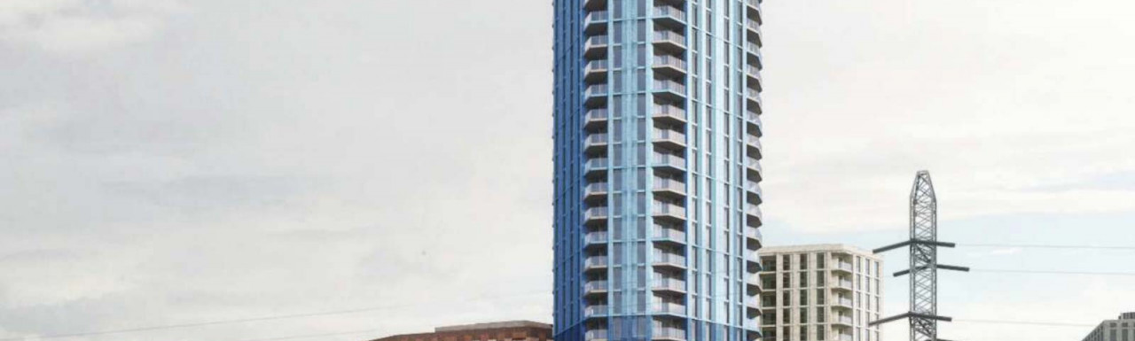 CGI of the 32-storey tower at Manor Road Quarter designed by EPR Architects.