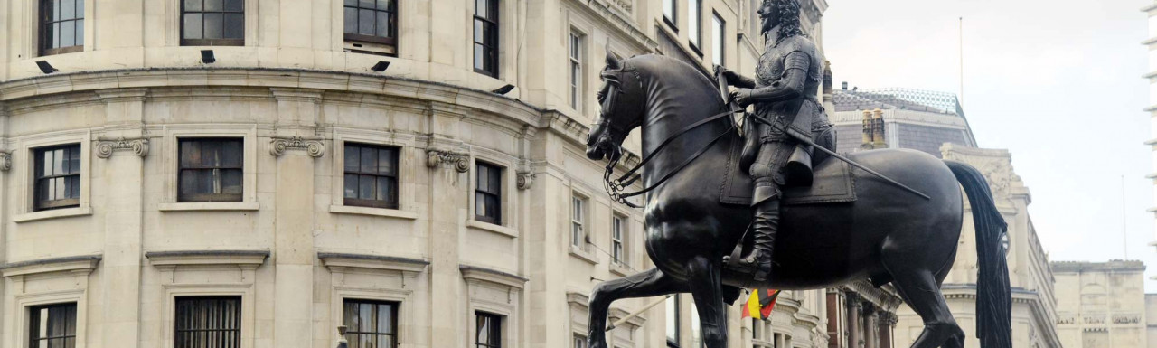 Equestrian Statue of Charles and Uganda House at 58-59 Spring Gardens in London WC2.