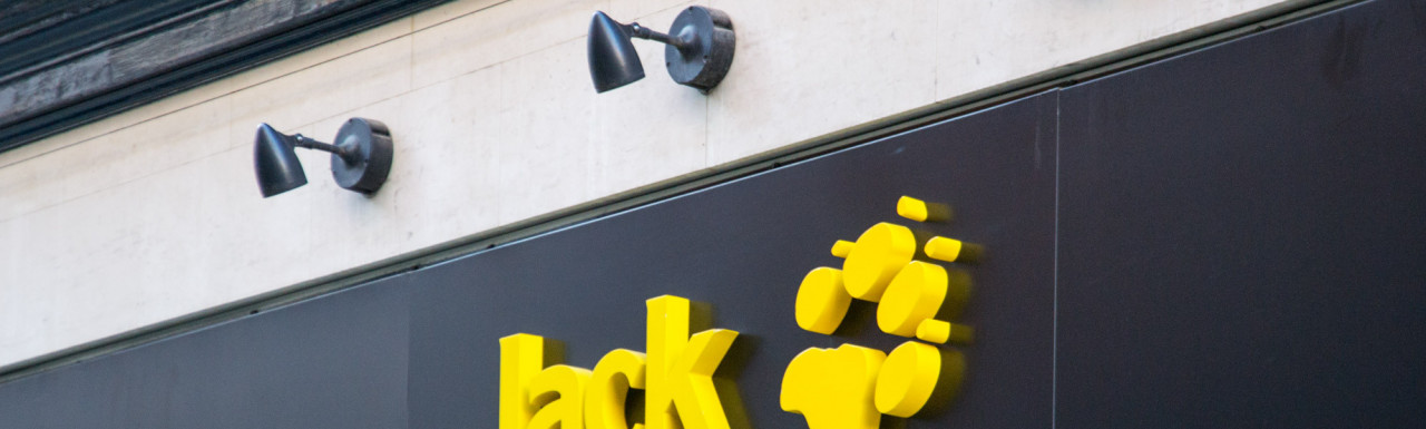 Jack Wolfskin signage at 124 Long Acre in Covent Garden, London WC2.
