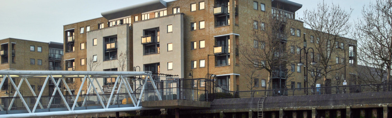 Perry Court on the banks of the River Thames, Isle of Dogs, London E14.
