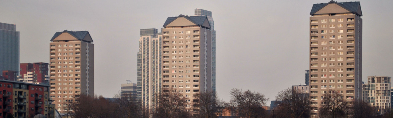 Knighthead Point (middle) tower block on the Isle of Dogs in London E14.