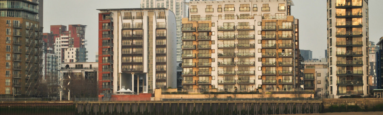 Ocean Wharf buildings on the banks of the River thames.