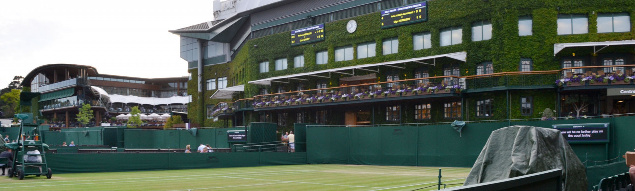Centre Court exterior during Gauff-Herzog game in Wimbledon 2019.