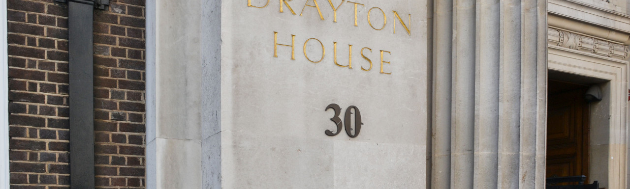 Entrance to Drayton House at 30 Gordon Street, London WC1.