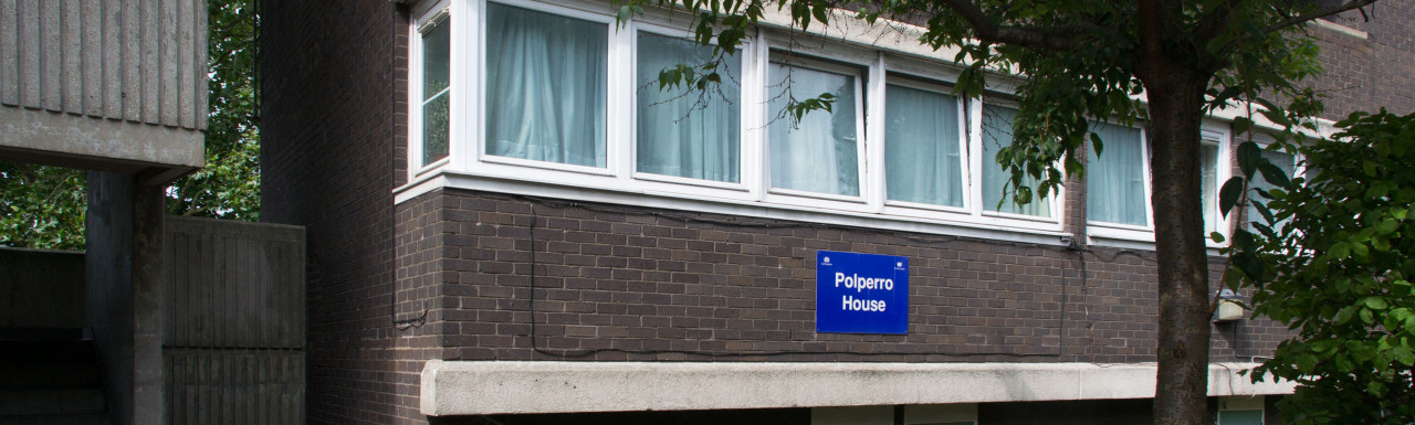 Polperro House, Brunel Estate. View to the building from Westbourne Park Road.