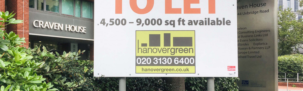 Craven House and banner advertising offices to let by Hanover Green