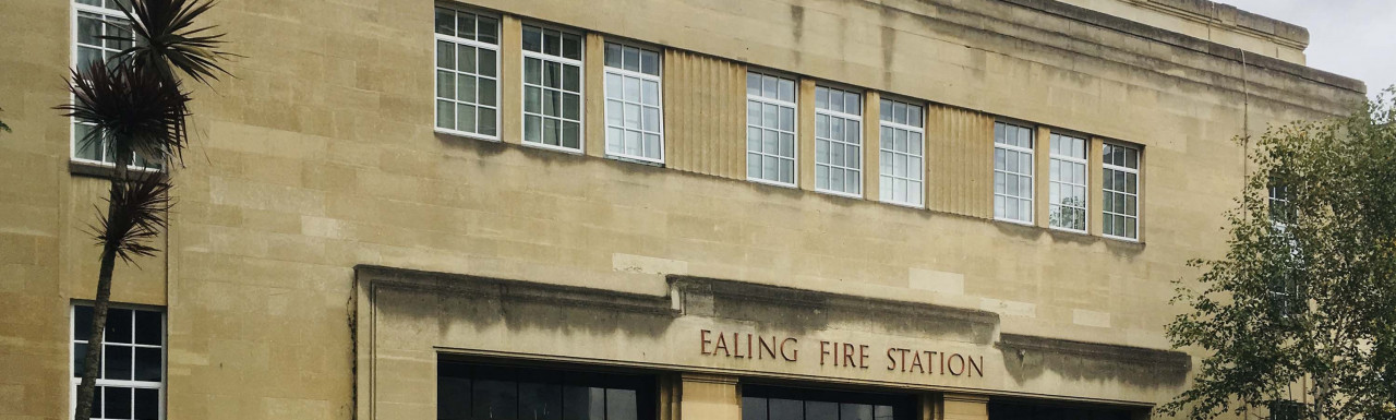 Front view of the Ealing Fire Station building at 60-64 Uxbridge Road in West Ealing London W13.