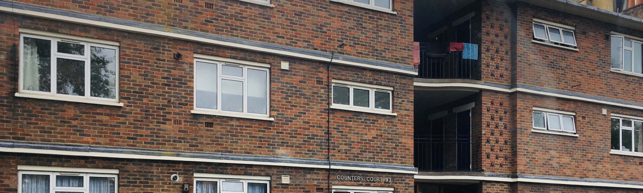 Counters Court apartment windows on Holland Road in London W14.