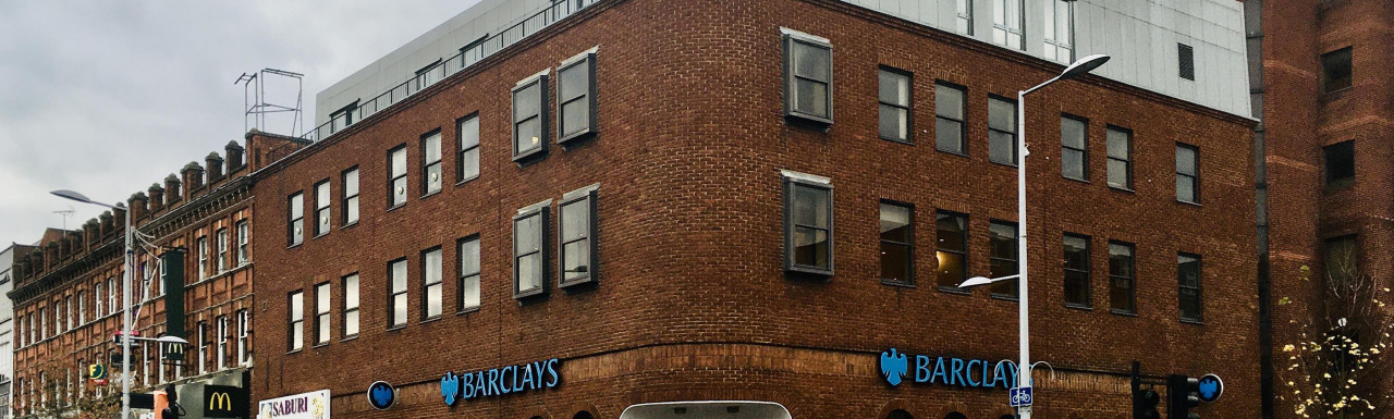 Barclays bank building on the corner of Station and College Road in Harrow HA1.