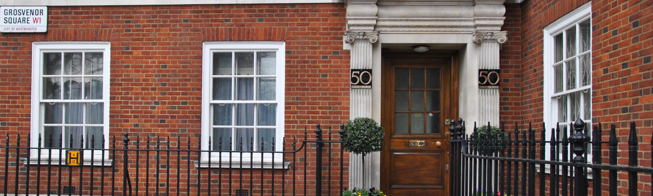 Entrance to 50 Grosvenor Square in Mayfair, London W1.