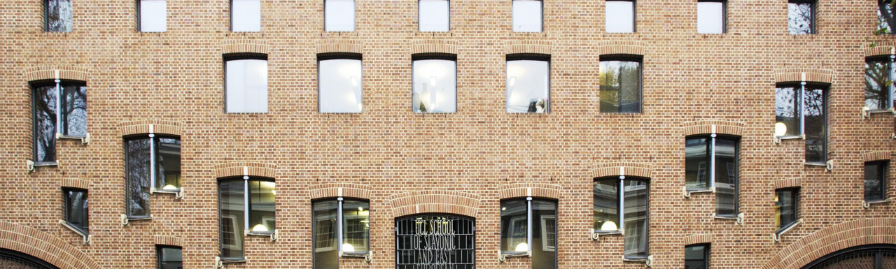 Front elevation of the UCL School of Slavonic and East European Studies SSEES building in Bloomsbury, London W1.