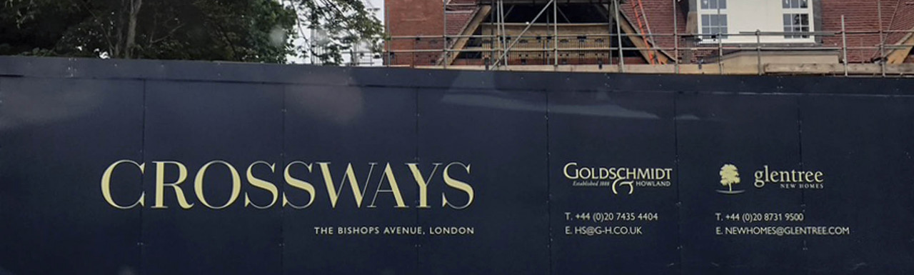 Hoarding at Crossways development. The new homes are available through estate agents Glentree and Goldschmidt & Howland.