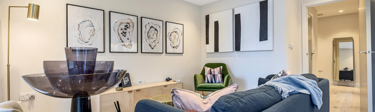 Living Room in one of the apartments at Two Three Seven Brixton Hill development.