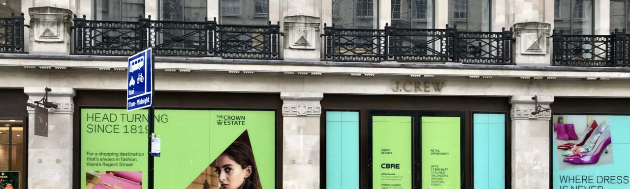 CBRE is advertising the former JCREW store to let on Regent Street in autumn 2020.